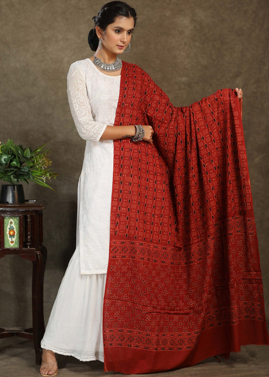 Trendy Red cotton Ajrakh dupatta