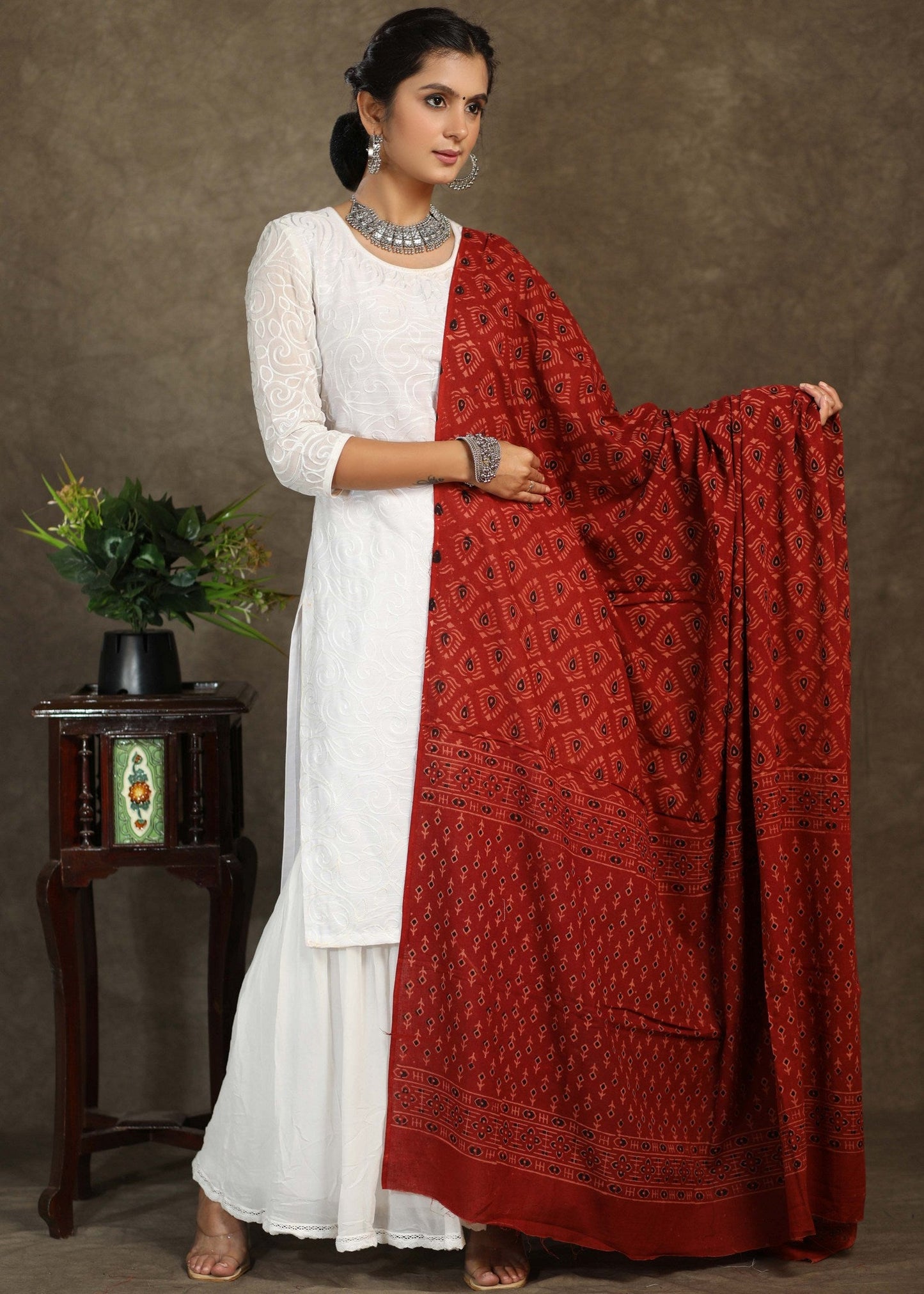 Classy Red cotton Ajrakh dupatta