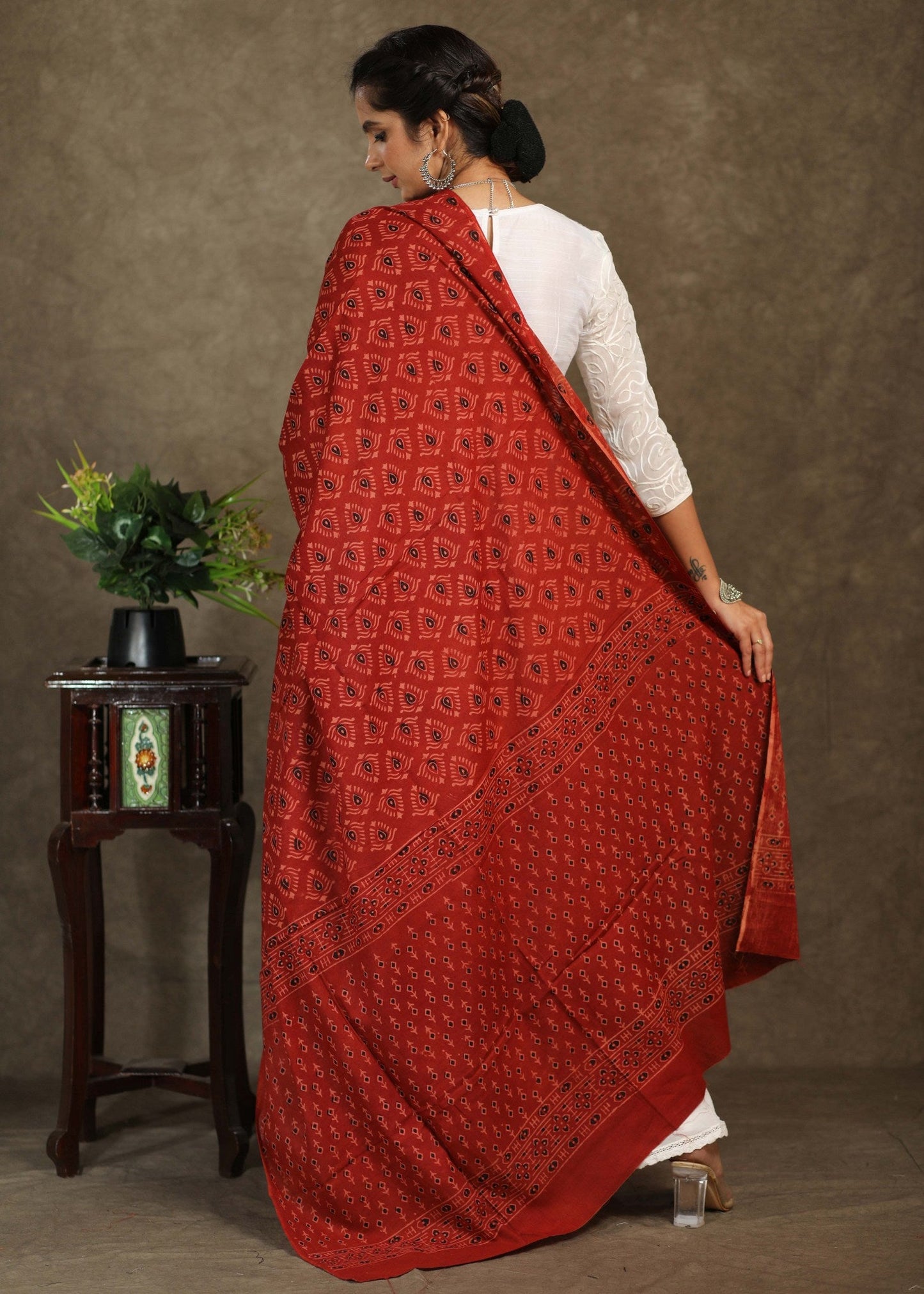 Classy Red cotton Ajrakh dupatta