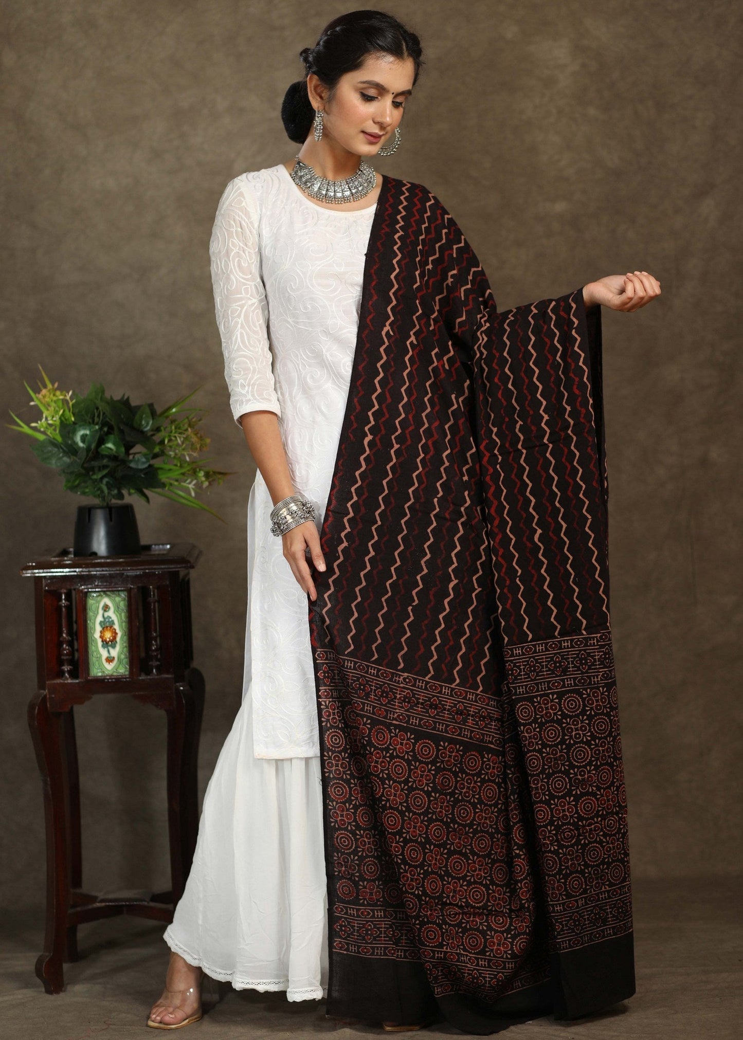 Black cotton Ajrakh dupatta