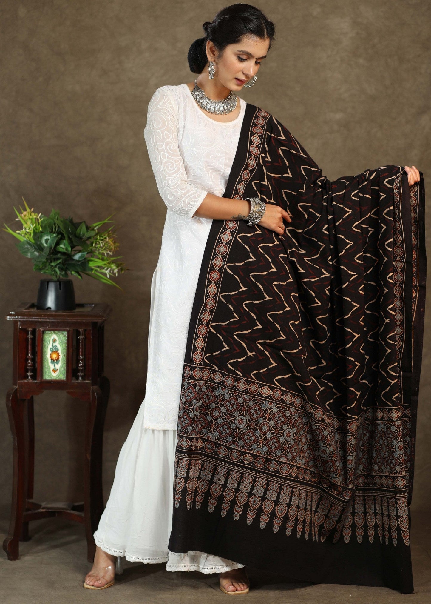 Trendy Black cotton Ajrakh dupatta