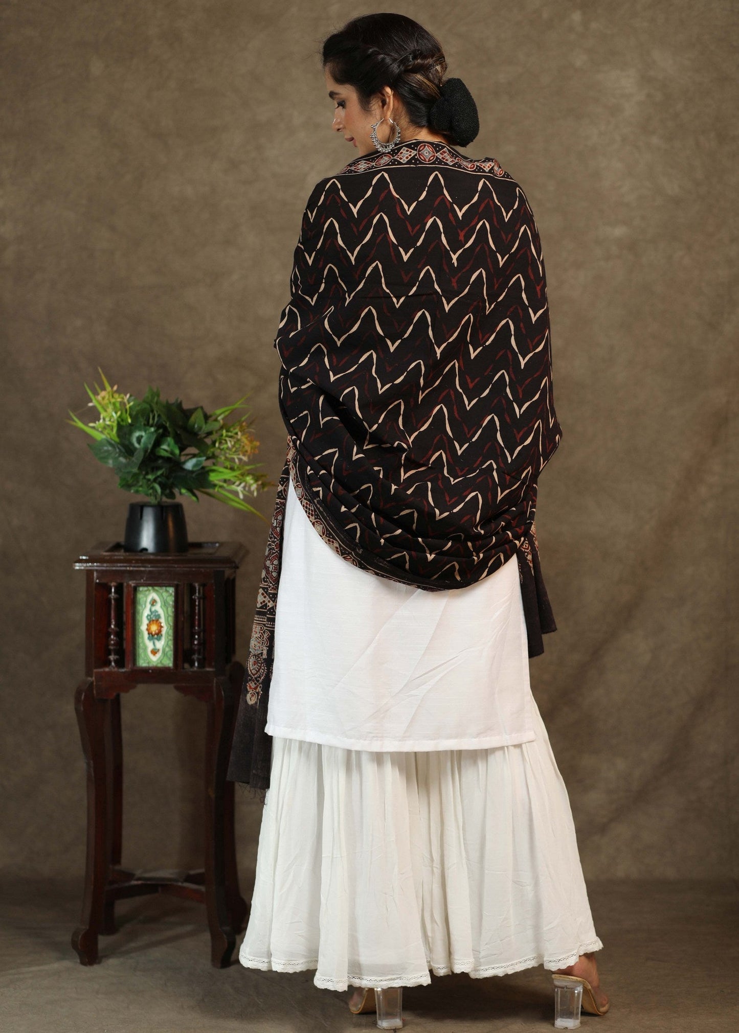 Trendy Black cotton Ajrakh dupatta