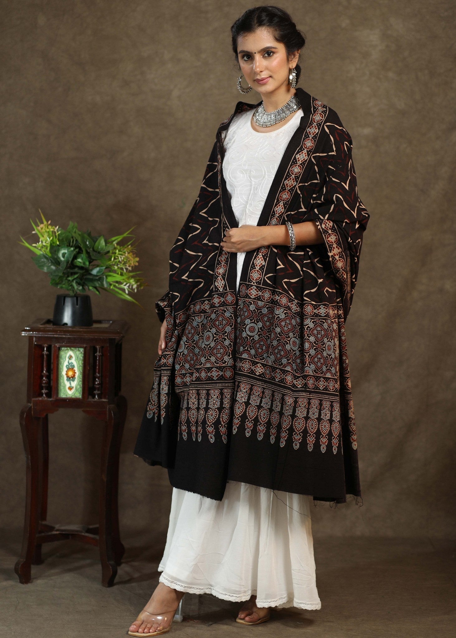 Trendy Black cotton Ajrakh dupatta