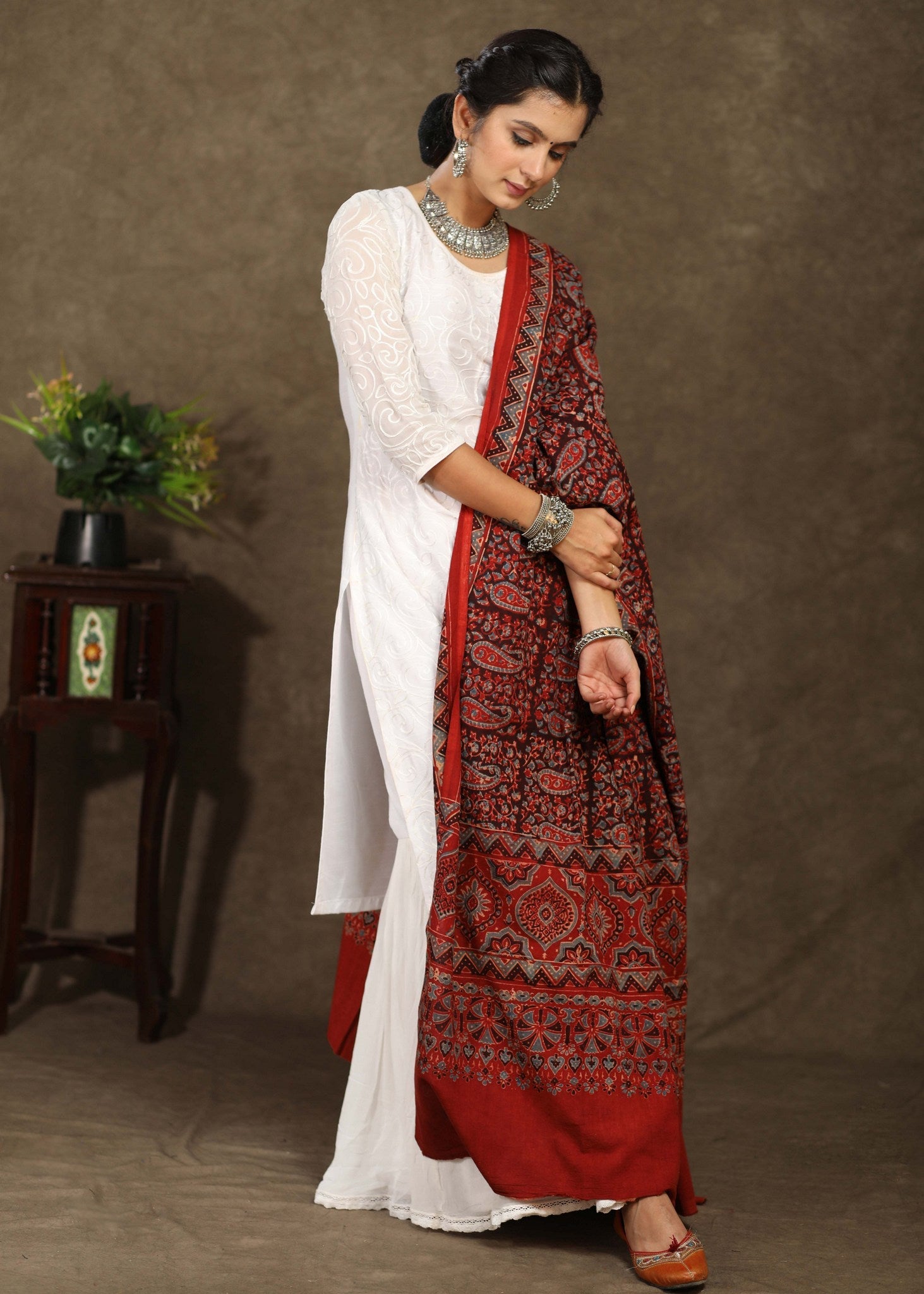 Red cotton Ajrakh dupatta