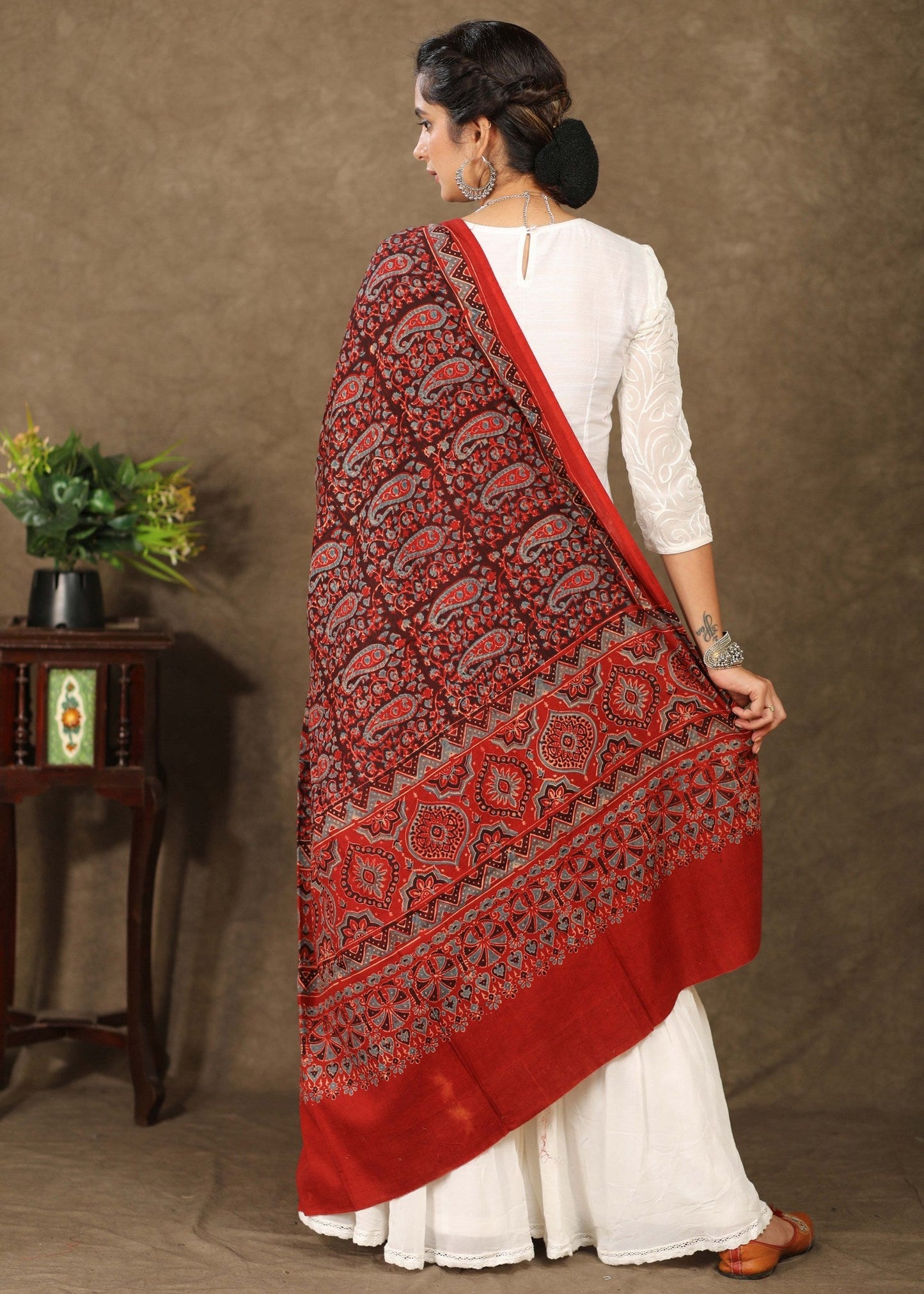 Red cotton Ajrakh dupatta