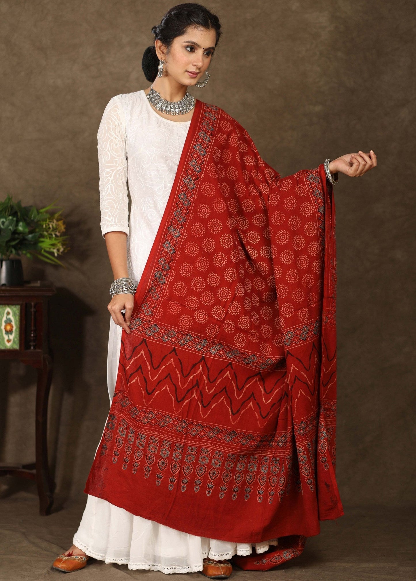 Elegant red Ajrakh Dupatta