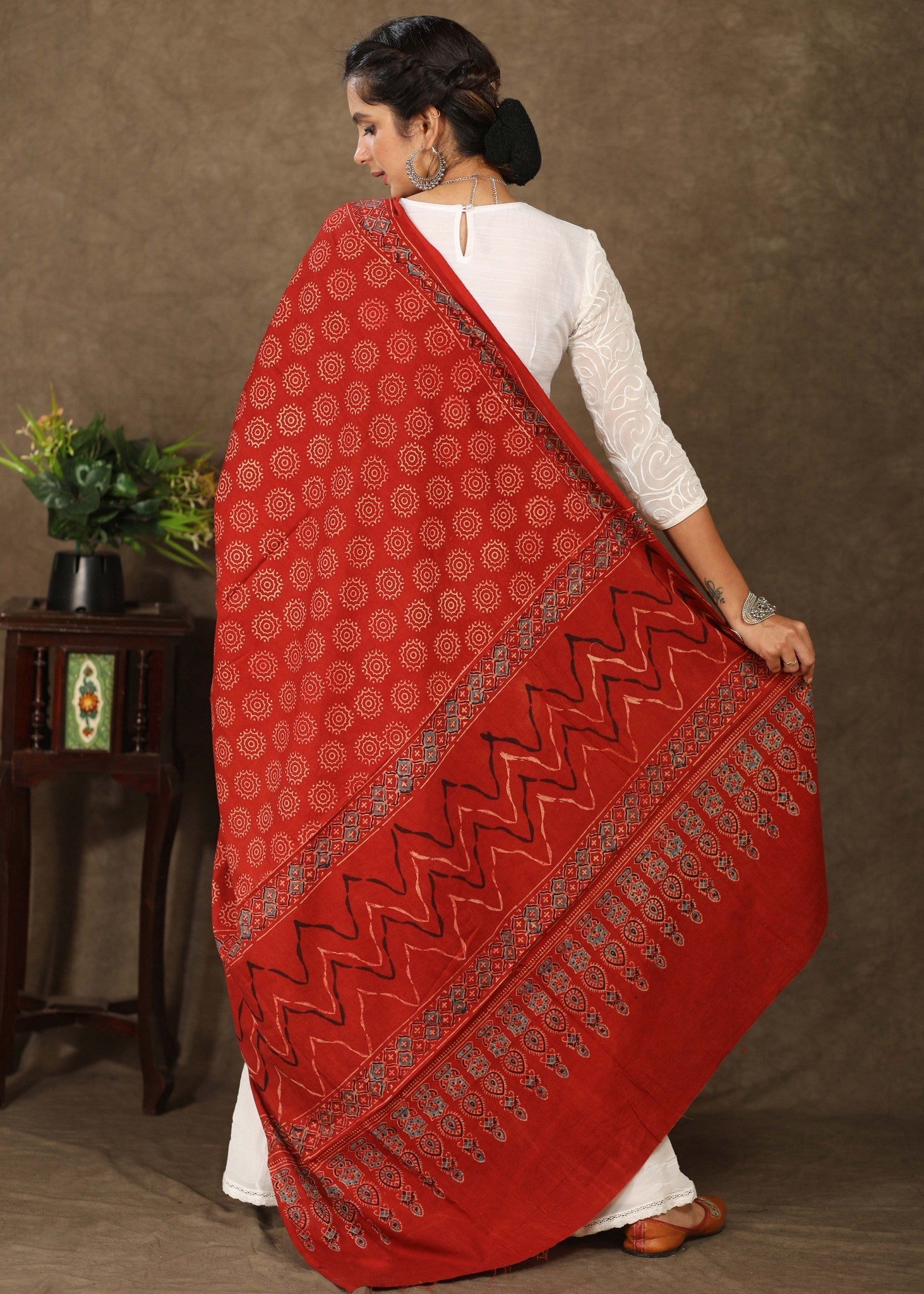 Elegant red Ajrakh Dupatta