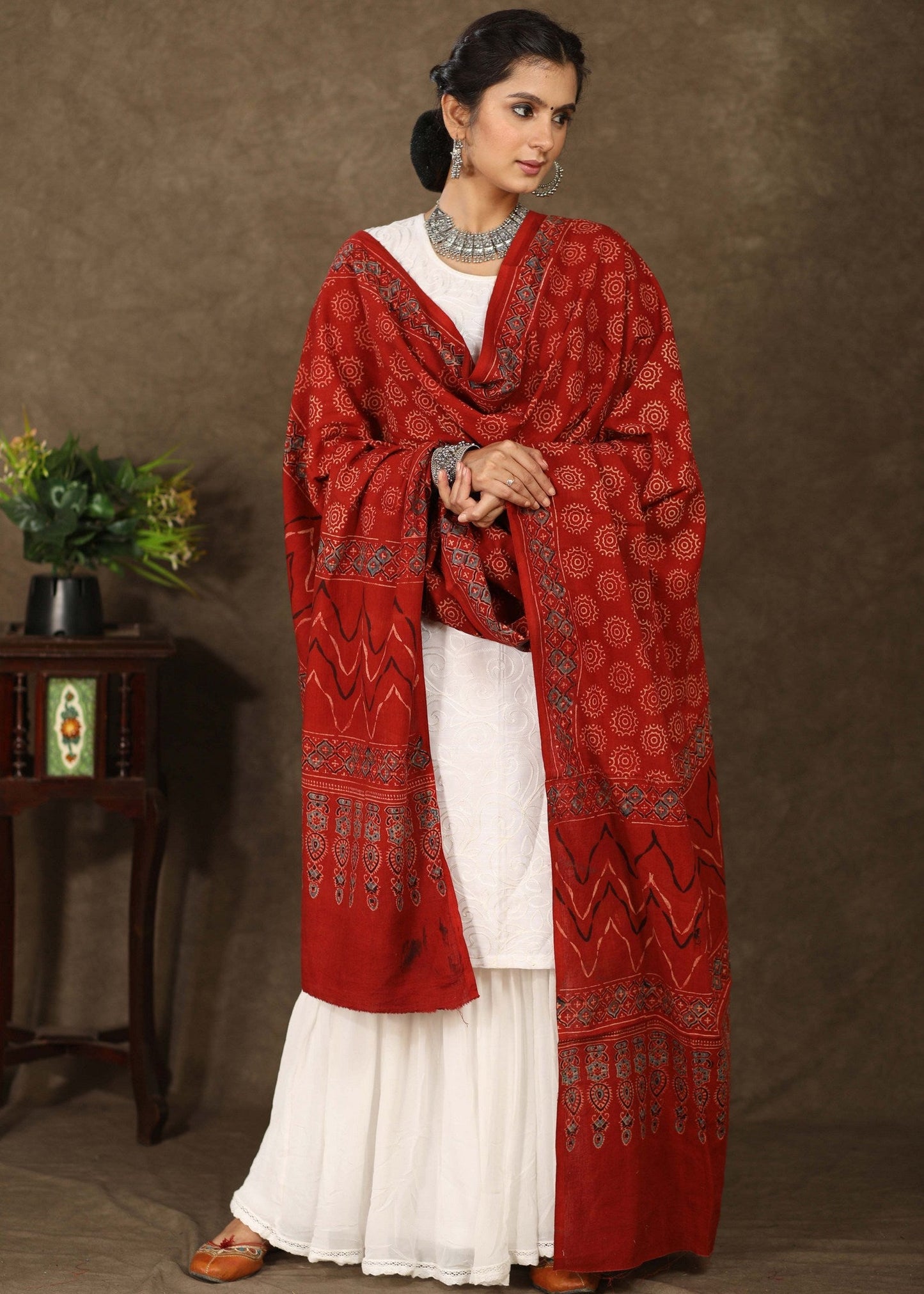 Elegant red Ajrakh Dupatta