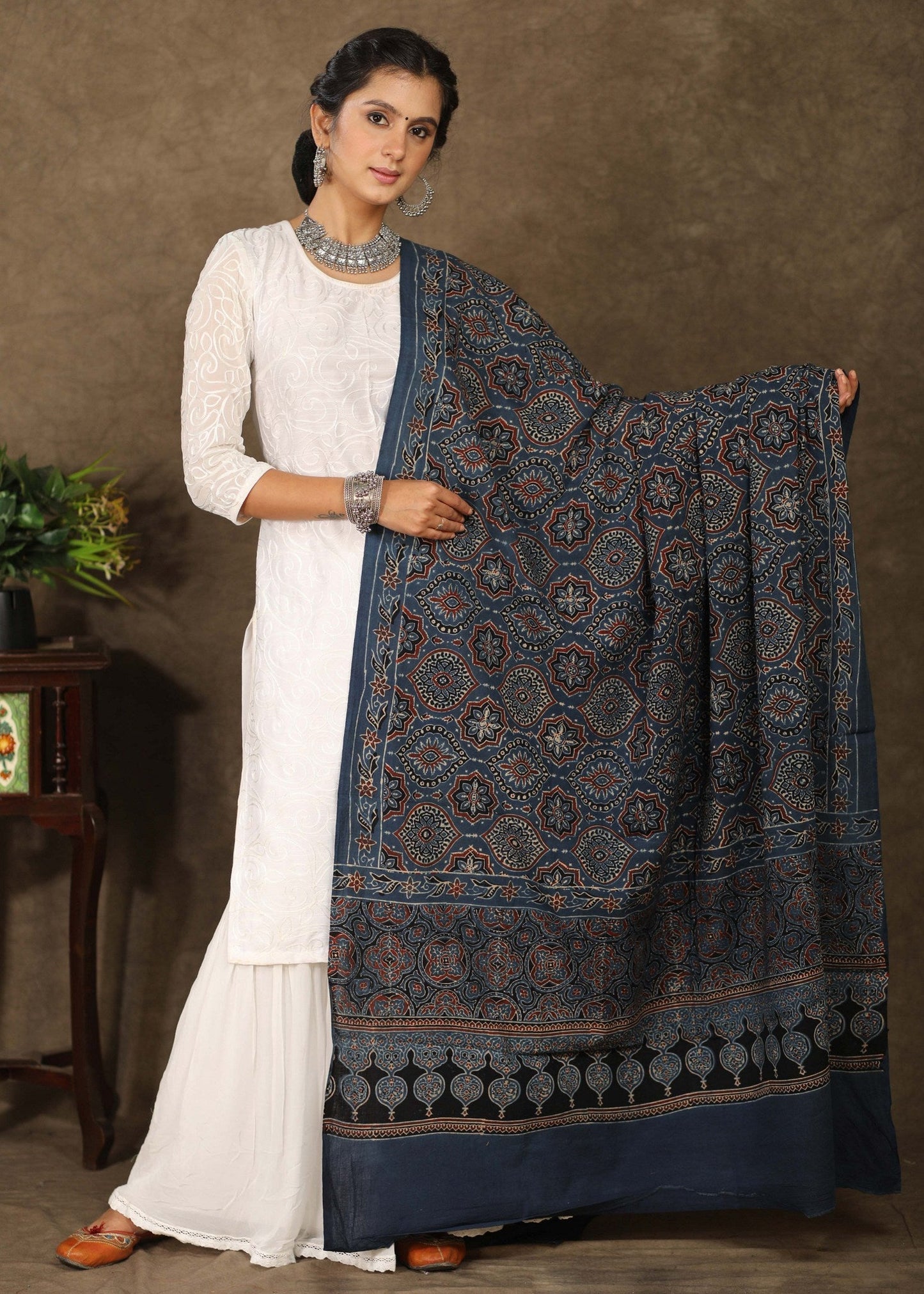 Blue exclusive Ajrakh cotton dupatta