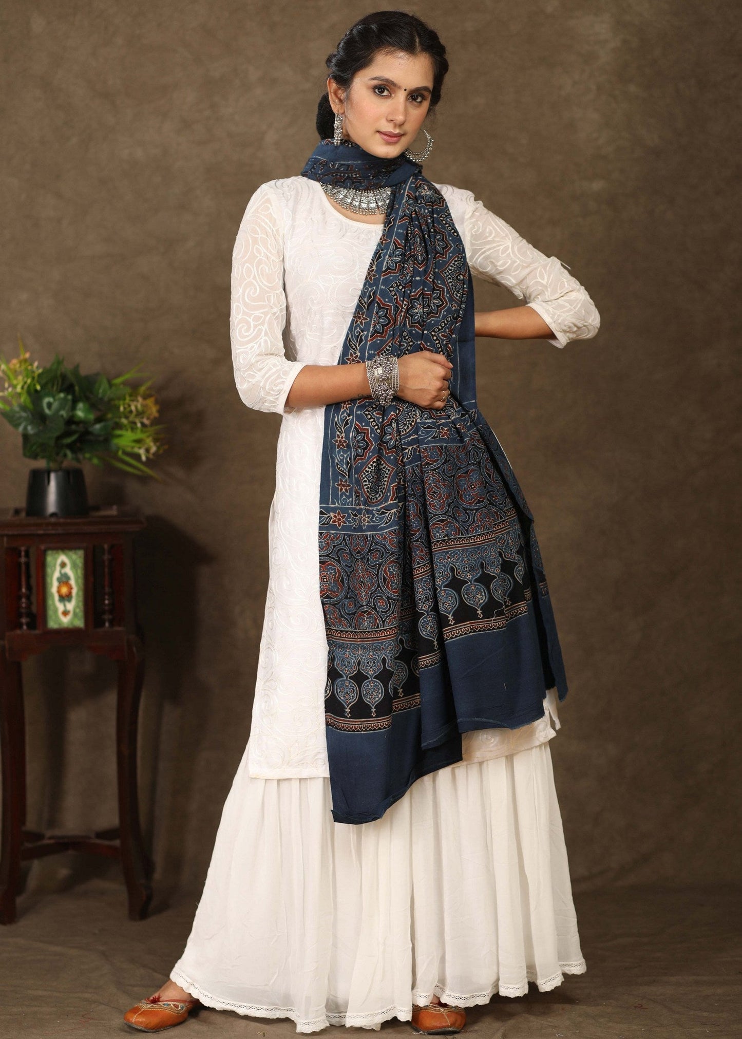 Blue exclusive Ajrakh cotton dupatta