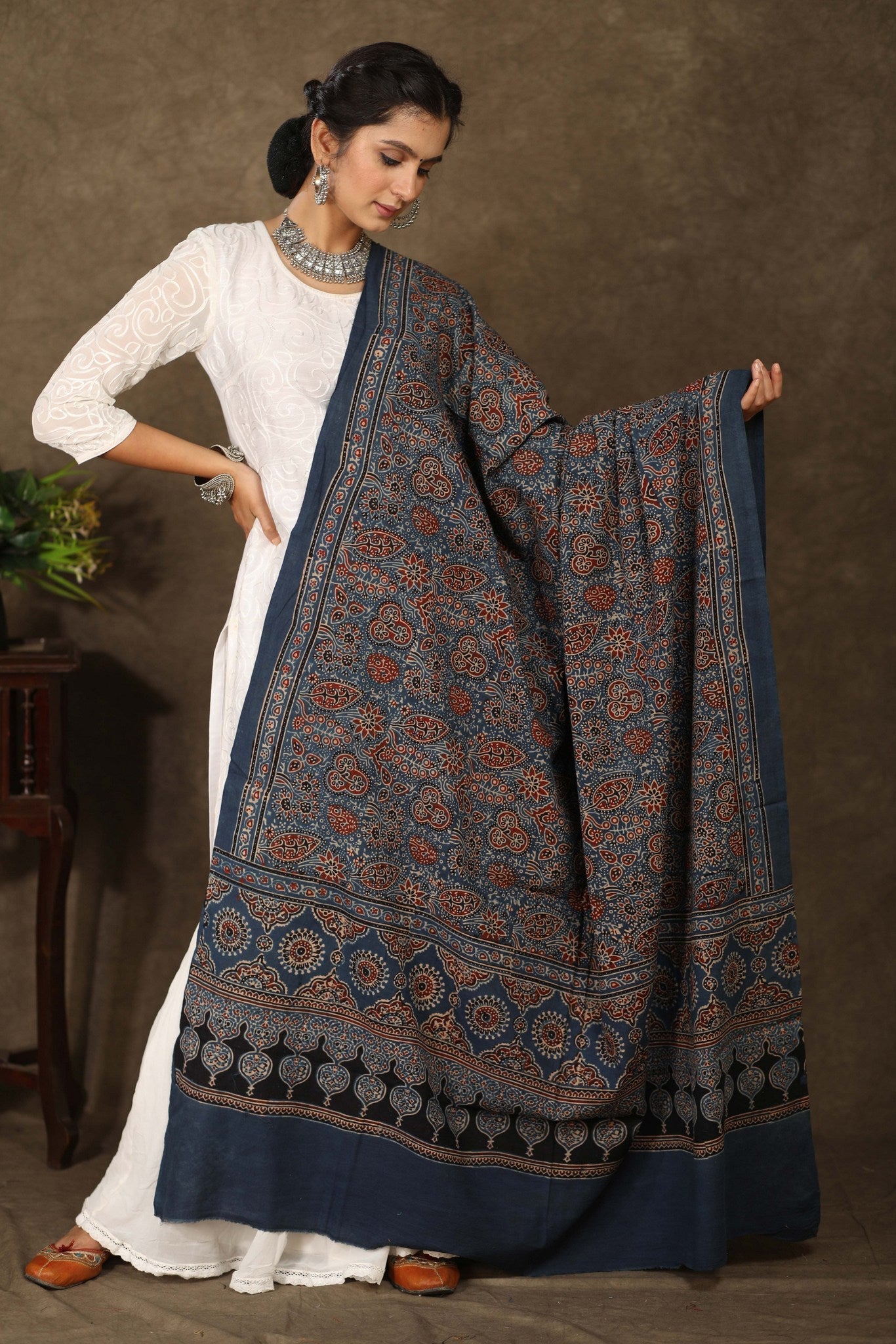 Exclusive blue Ajrakh cotton dupatta