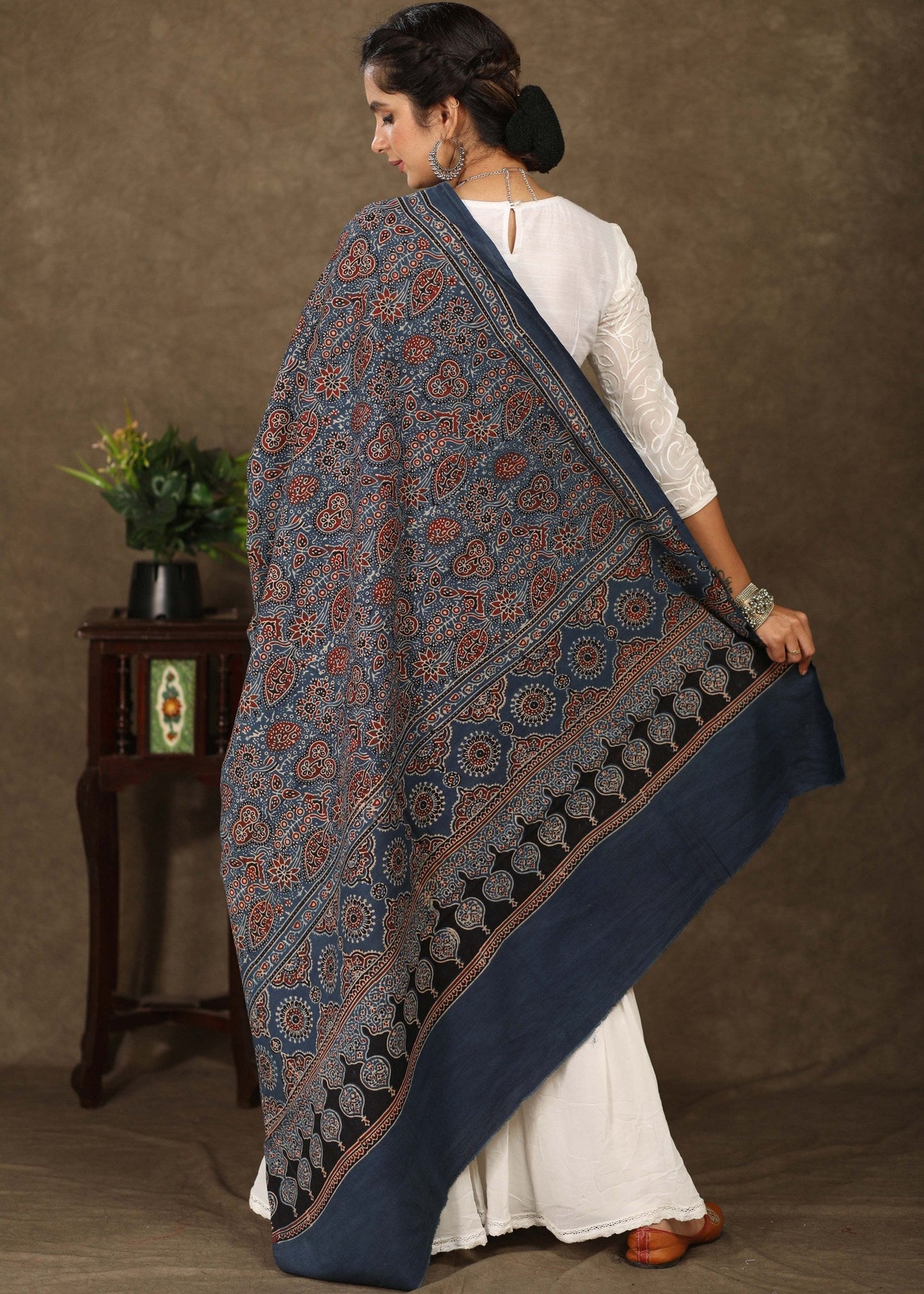 Exclusive blue Ajrakh cotton dupatta