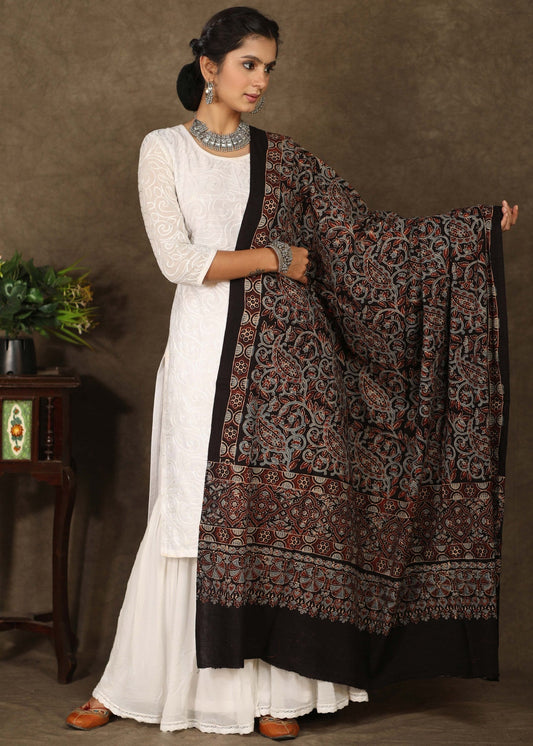 Beautiful Ajrakh black dupatta