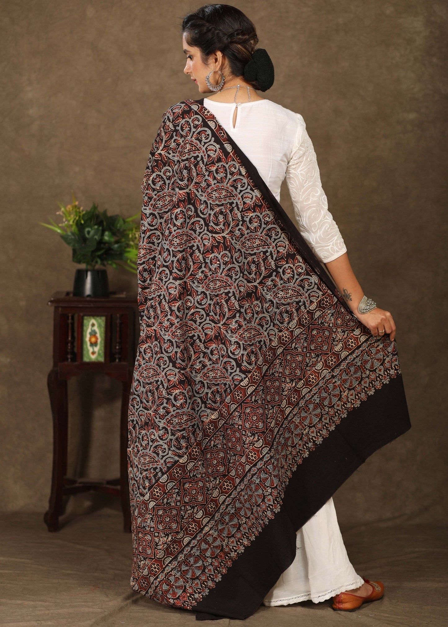 Beautiful Ajrakh black dupatta