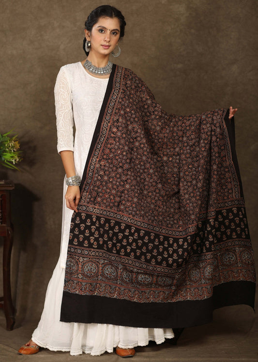 Ajrakh black dupatta