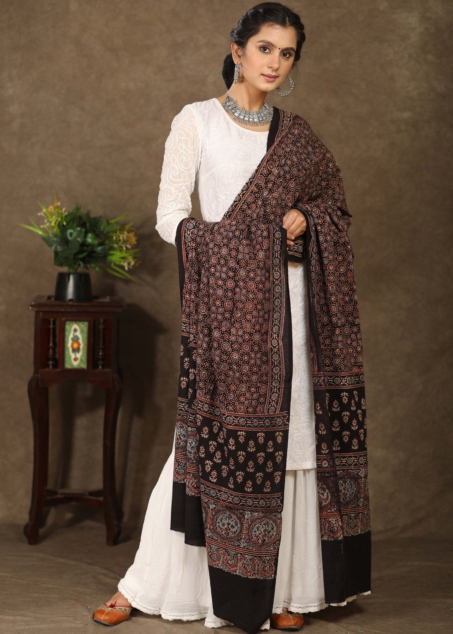 Ajrakh black dupatta