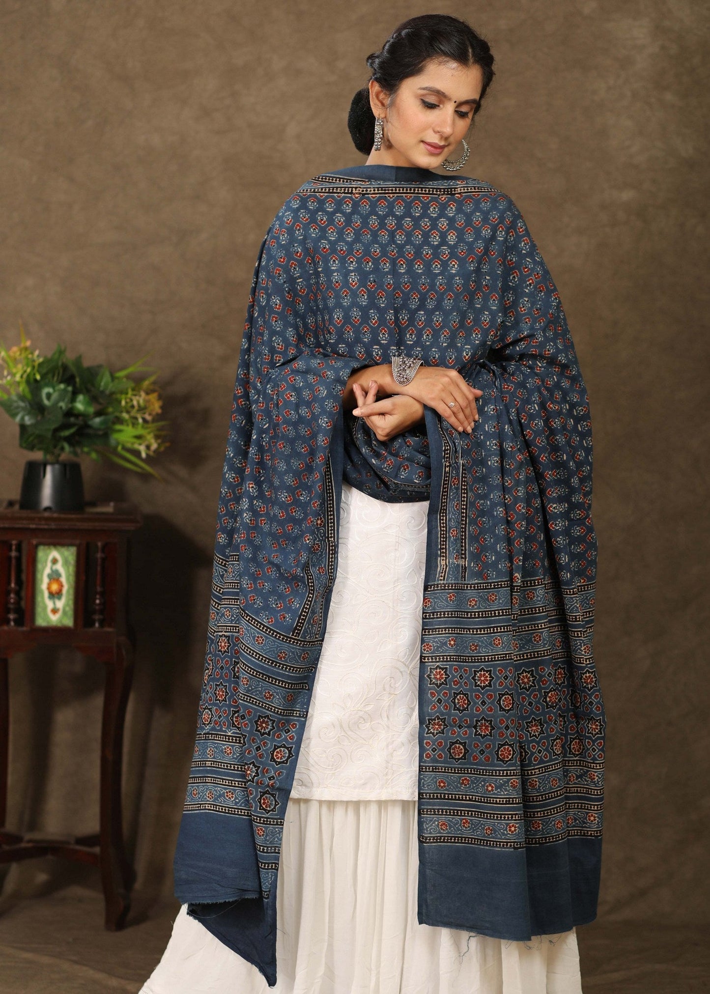 Blue Classy Ajrakh cotton dupatta