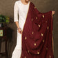 Maroon dupatta with delicate golden embroidery