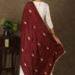 Maroon dupatta with delicate golden embroidery