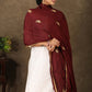 Maroon dupatta with delicate golden embroidery