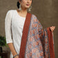 Flower printed dupatta with Ajrakh border