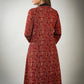 Rust colour printed Ajrakh dress with black detailing & pockets