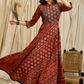 Trendy Occasion wear Gown in Combination Cotton Ajrakh Fabric