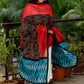 Red Chanderi Dupatta with Firozi colour Ikat and Ajrakh Combination