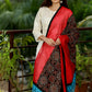 Red Chanderi Dupatta with Firozi colour Ikat and Ajrakh Combination