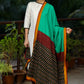 Green Crepe Satin Dupata with Ikat Combination and Mustard Border