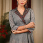 Grey & maroon combination handloom cotton dress with Ajrakh collars