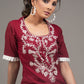 Exclusive embroidered maroon cotton top