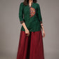 Forest green top with embroidered kutch mirror work & placket