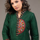 Forest green top with embroidered kutch mirror work & placket