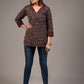 Black animal print Ajrakh pure cotton top with Ikat collar and cuff