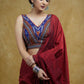 Stylish Blue Cotton Border Ikaat Sleeveless Blouse with Maroon Detailing