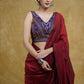 Stylish Blue Cotton Border Ikaat Sleeveless Blouse with Maroon Detailing