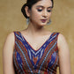 Stylish Blue Cotton Border Ikaat Sleeveless Blouse with Maroon Detailing