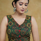 Exclusive Green Ajrakh Cotton Sleeveless Blouse with Maroon Detailing