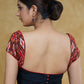 Beautiful Black Cotton Sweer heart Neck Blouse with Red Ikaat Sleeves and Shoulder