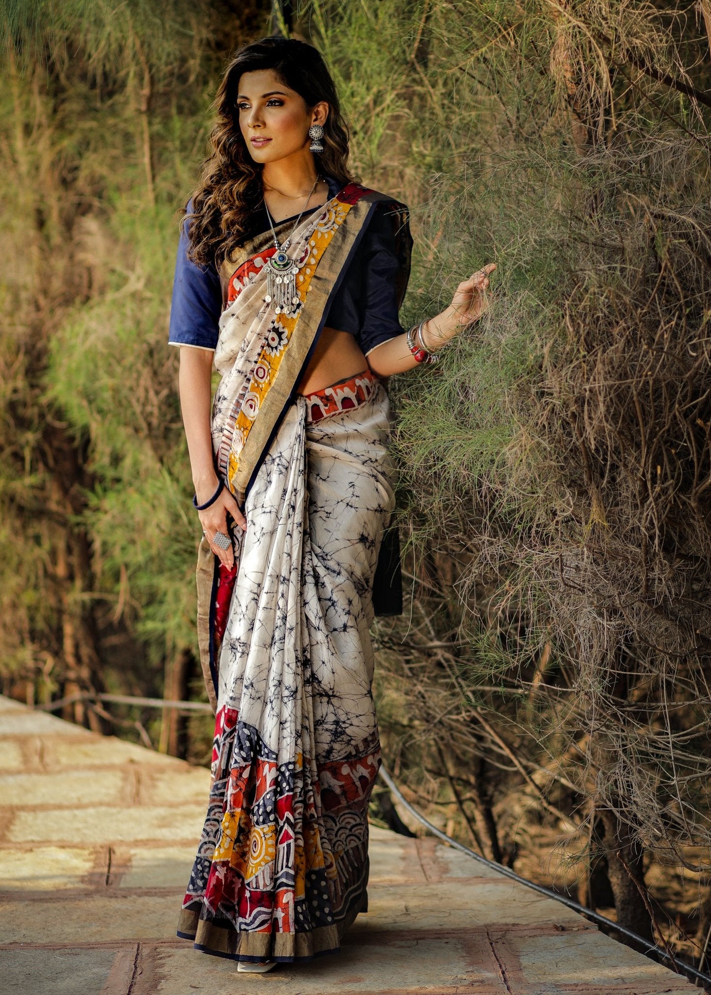 Exclusive hand batik pure chanderi saree with abstract designs