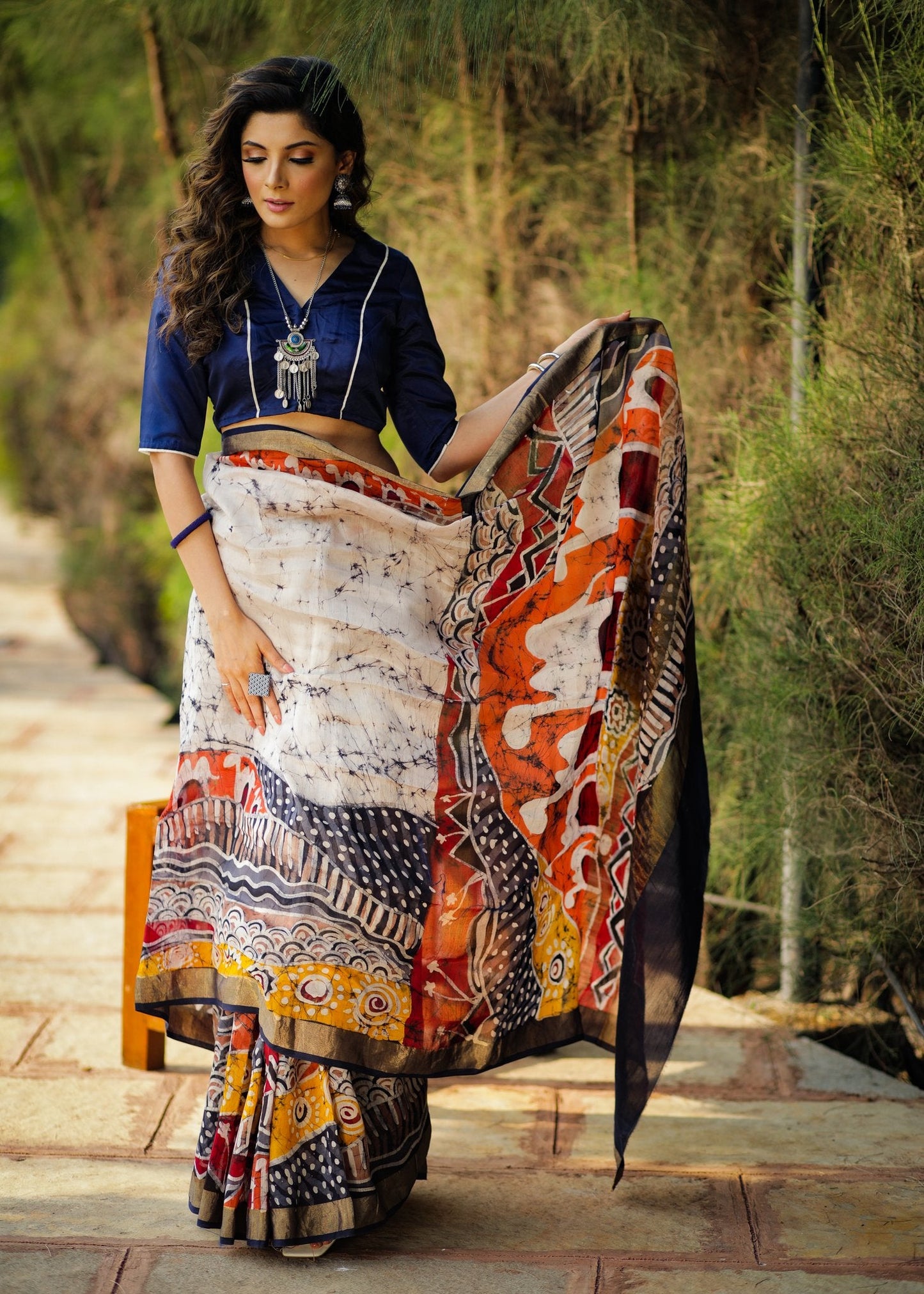 Exclusive hand batik pure chanderi saree with abstract designs