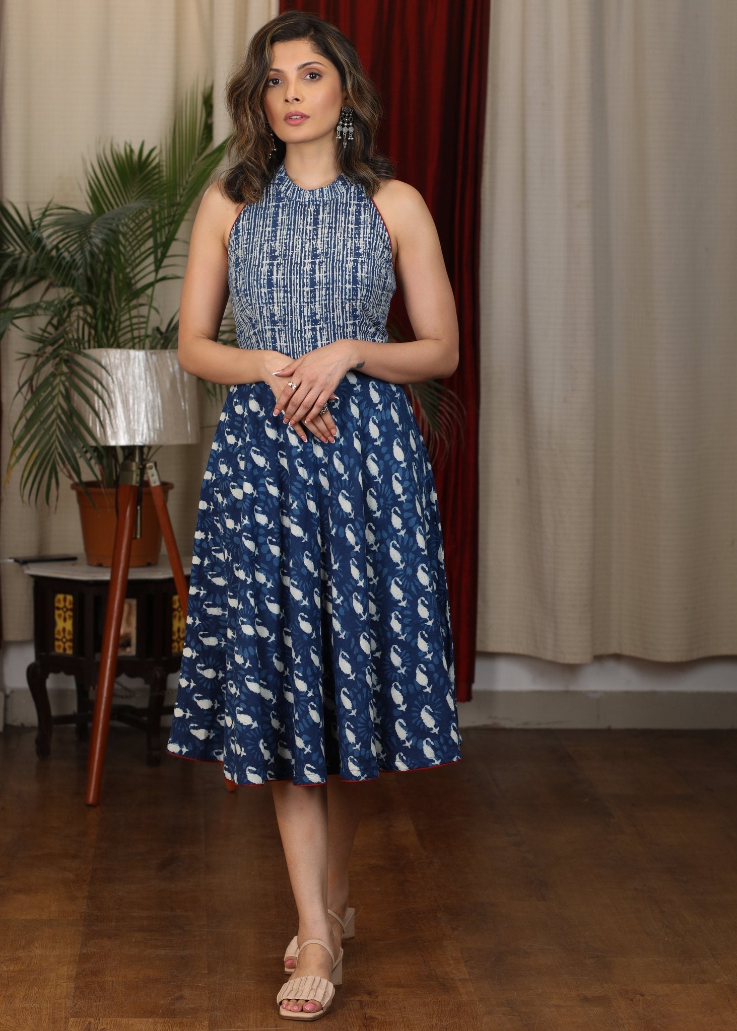 Pure cotton Indigo halter neck dress