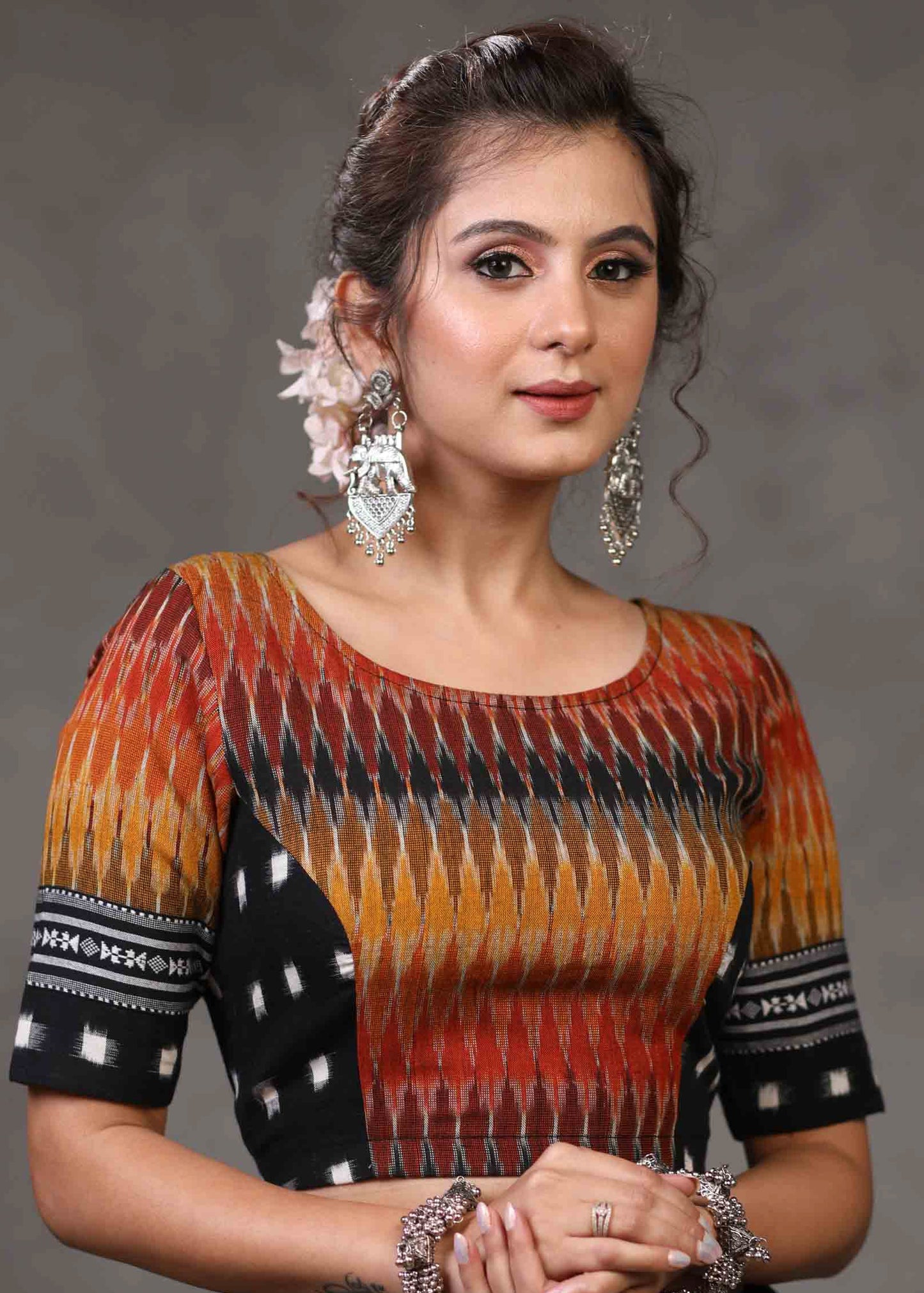 Elegant Ikat Combination Blouse with Beautiful Fisheye Back