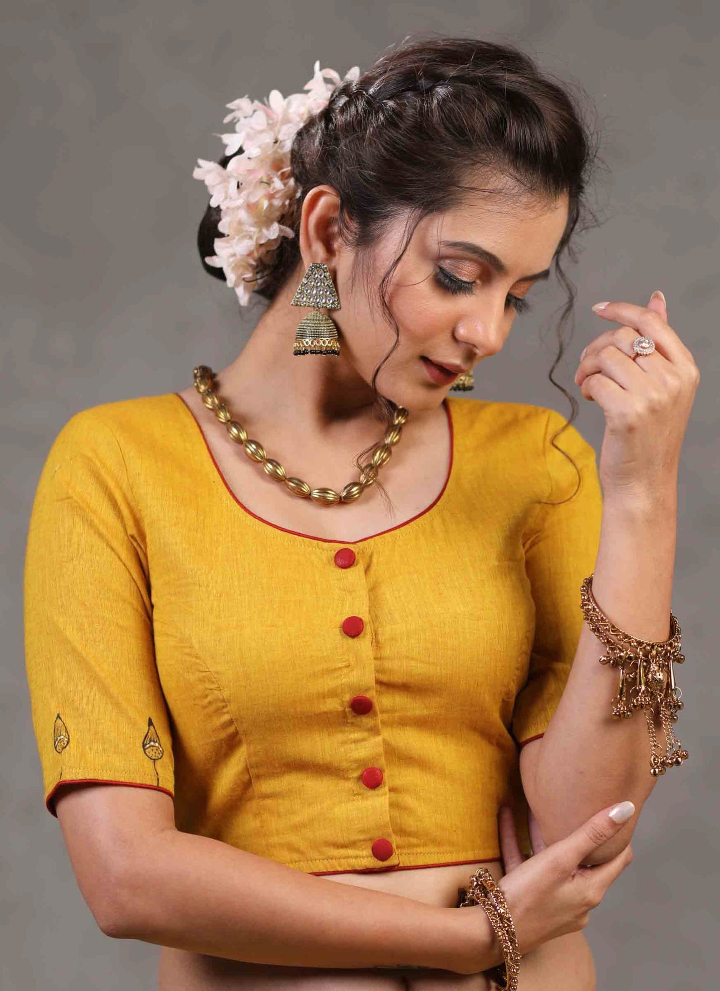 Beautiful Mustard Cotton Gond Painted Blouse