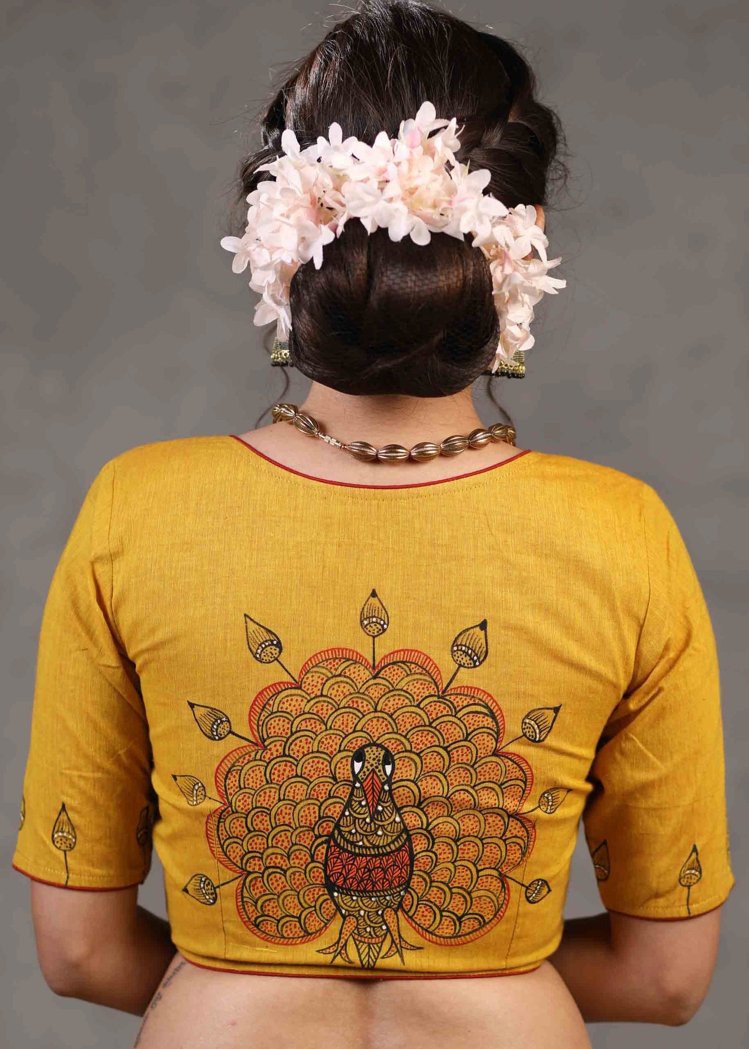 Beautiful Mustard Cotton Gond Painted Blouse