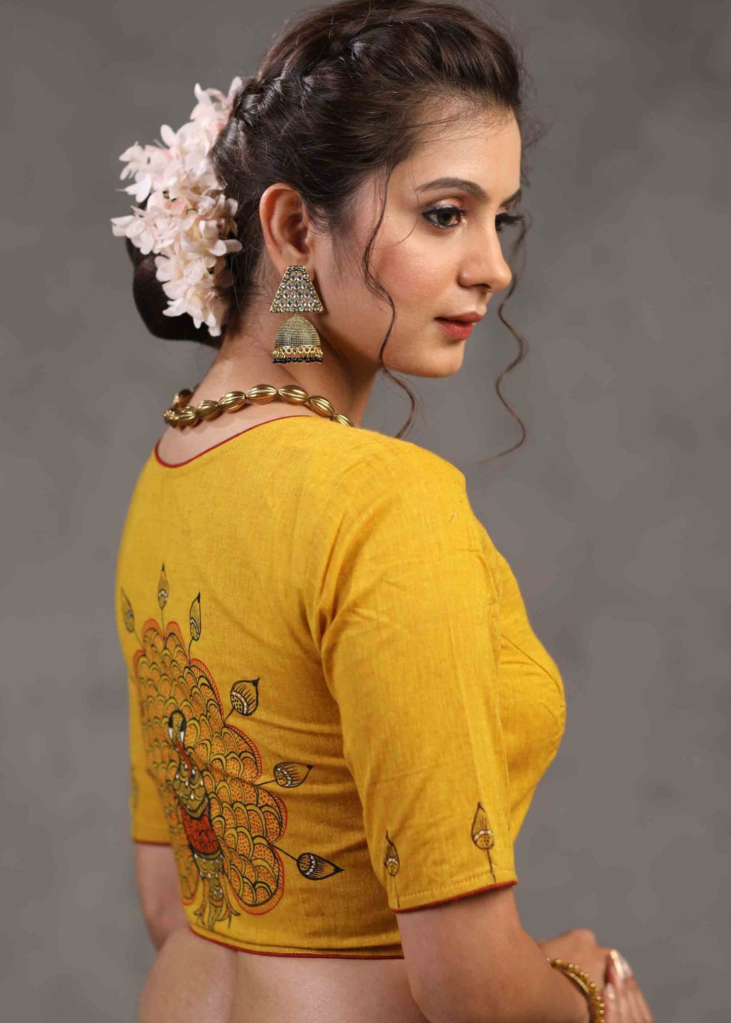 Beautiful Mustard Cotton Gond Painted Blouse