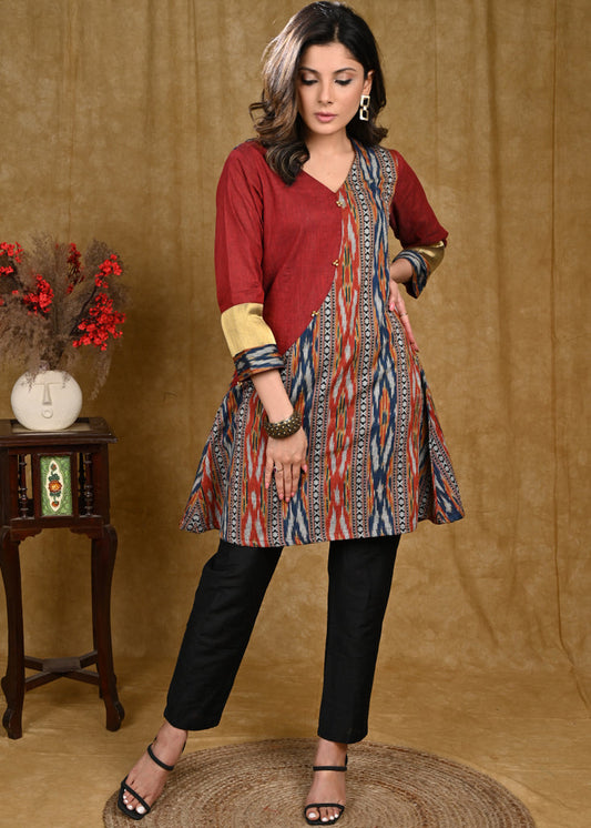 Trendy Multicolor Ikat Combination Tunic