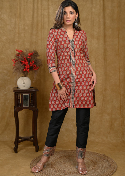 Exclusive Cotton Ajrakh Printed Collared Tunic