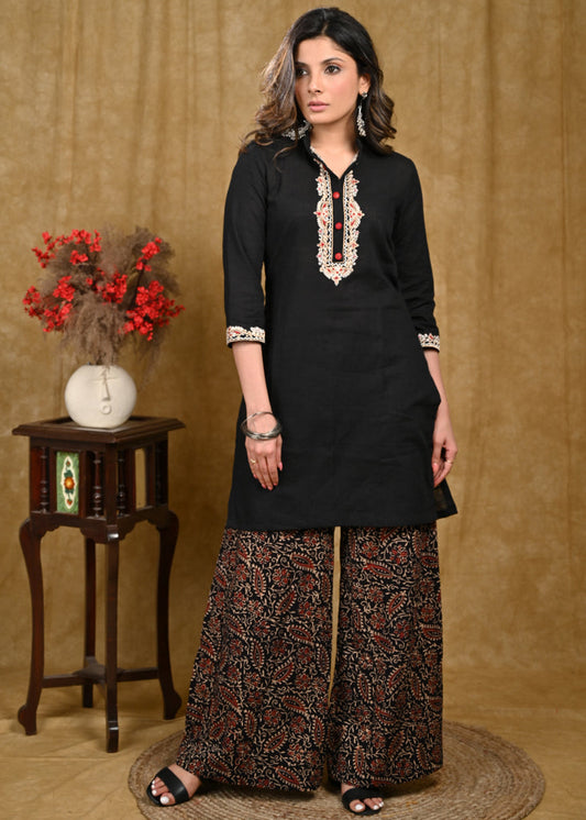 Beautiful Embroidered Black Cotton Tunic